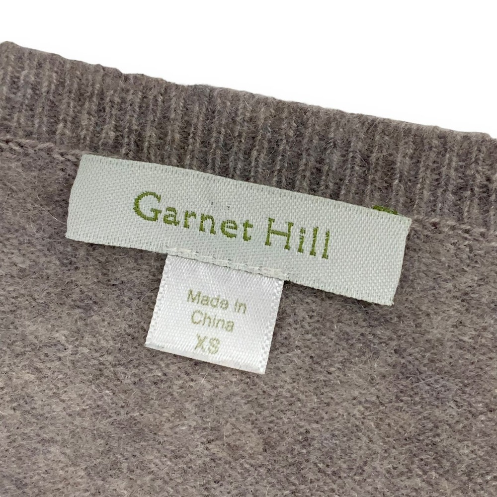 Garnet Hill Gray Beige Greige Cashmere Lace Ruffle Hem Long Sleeve Sweater - Picture 4 of 8